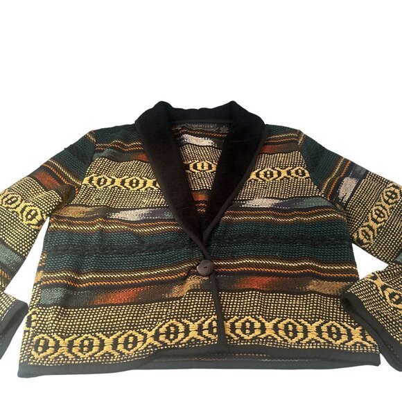 New Identity Southwest Tapestry Blazer Women Cropped Shawl Collar Western Cotton - Picture 2 of 16